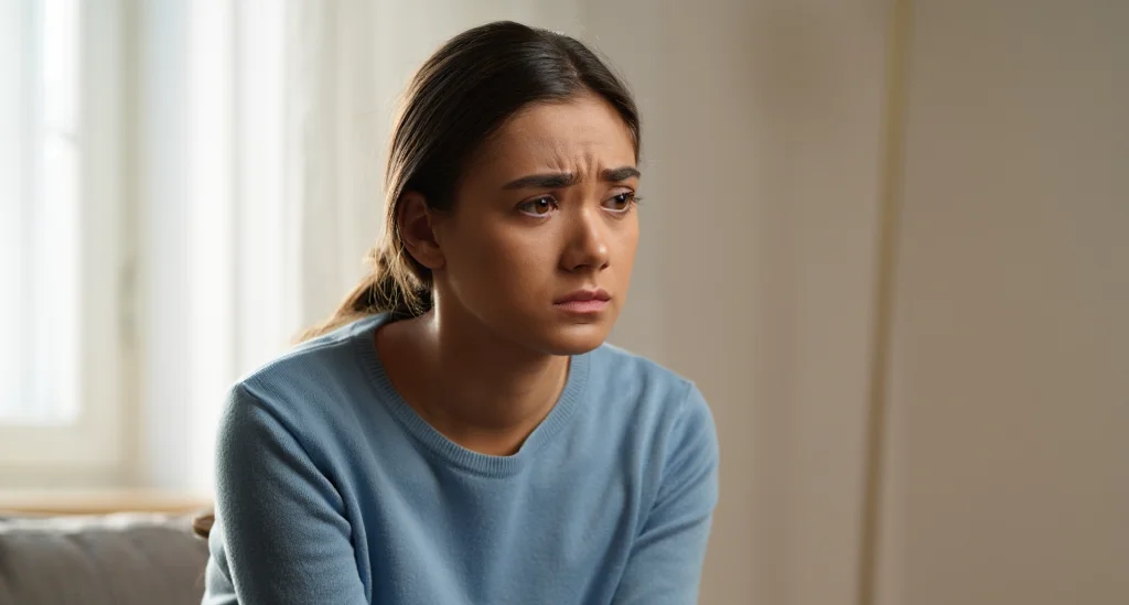 Девушка сидит на диване 